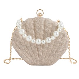 Aisi Women Ladies Seashell Evening Bag Purse Mermaid Chain Crossbody Bag Pearl Tote Handbag