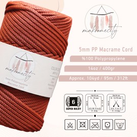 Makromecity, Macrame Cord Polyester 5mm x 94.8m 5mm Polypropylene Crochet Macrame Bag Cord for Wall Hangings Bags Saucers Carpet (Brick)
