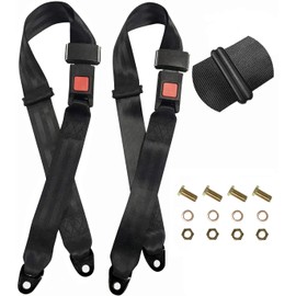 Bravokit Universal 2-Point Adjustable Seat Belt Harness Kit (Set of 2) – 54-Inch Black Webbing with Screws for Go Karts & Golf Carts