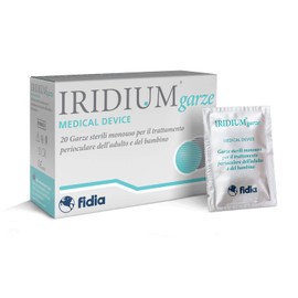 Fidia Farmaceutici Iridium Garze - 20 Garze Sterili Monouso, per il Trattamento Perioculare dell’Adulto e del Bambino, 100% Cotone, Imbevute con Principi Naturali, Detersione Oculare
