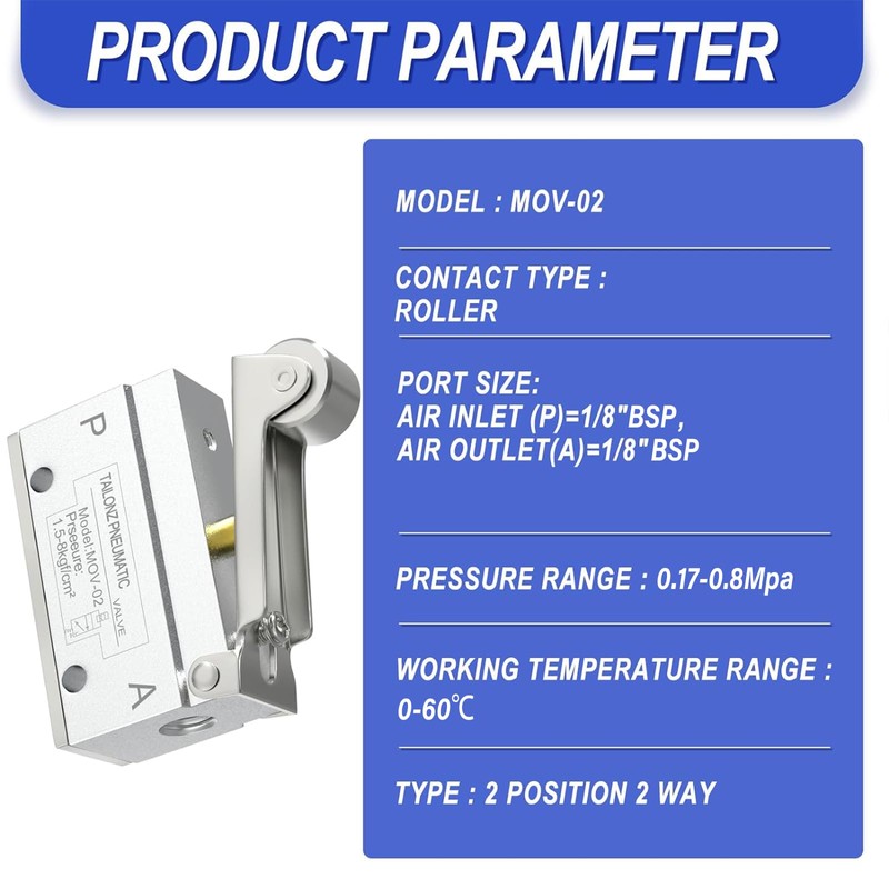 TAILONZ PNEUMATIC MOV-02 2 Positions 2 Way 1/8 Inch Roller