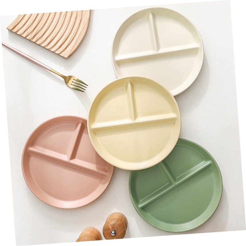 Housoutil Ceramic Divided Plate for Adults Three-Compartment Portion Control Dish