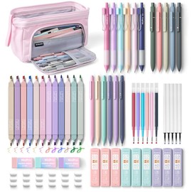 Nicpro Aesthetic School Supplies with Big Capacity Pen Case, Pastel Highlighters, Color & Black Ink Gel Pen, Mechanical Pencil, Ballpoint Pen for Student Stationary College Essentials:_55 Pack