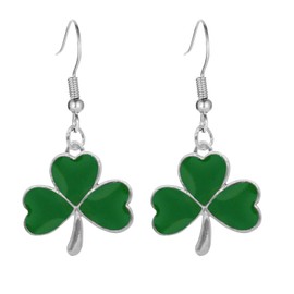 St Patricks Day Earrings for Women,Green Shamrock Clover Dangle Earrings, Lucky Four Leaf Irish Holiday Earrings for Women St. Patrick's Day Accessory for Women(silver)