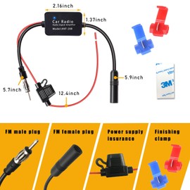 Dickno 12V Car Antenna Booster, Amplify Signal & Reduce Noise AM FM Radio Antenna Amplifier for Car Stereo, Universal Vehicle Truck SUV Car Audio Radio Stereo Media Head Unit Receiver