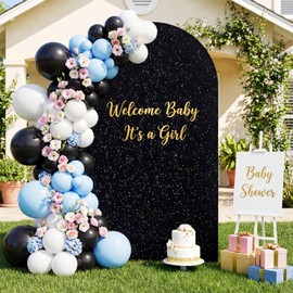 SquarePie Black Sequin Velvet Arch Backdrop Cover 7.2 FT Glitter Arch Stand Cover for Wedding Birthday Party