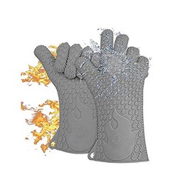 Jolly Green Products Ekogrips Premium Grilling Gloves Heat Resistant BBQ Gloves for Indoor and Outdoor Cooking, Meat Handling Gloves, Kitchen Oven Gloves with Fingers, Silicone Oven Mitts - Grey