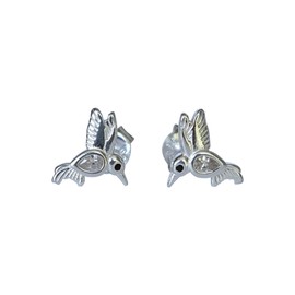 Hummingbird Clear and Black CZ Cubic Zirconia Stone, Pair, 925 Sterling Silver Small Studs for Women, Cartilage Earring, Tarnish & Water Resistant, By MiYa Jewelry Creations