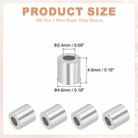 uxcell 1/16"(2mm) Aluminum Crimping Loop Sleeve, Wire Rope Stop Sleeve Round Crimp Ferrules for Wire Rope and Cable Ferrule, Silver 100Pcs