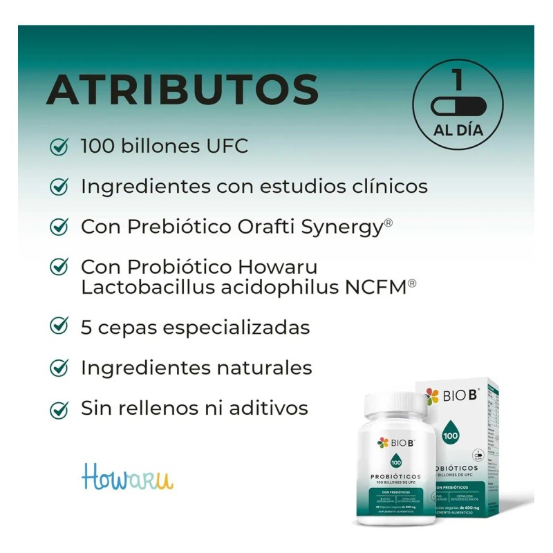 BIO B ǀ Probióticos con 100 Billones UFC + Prebióticos