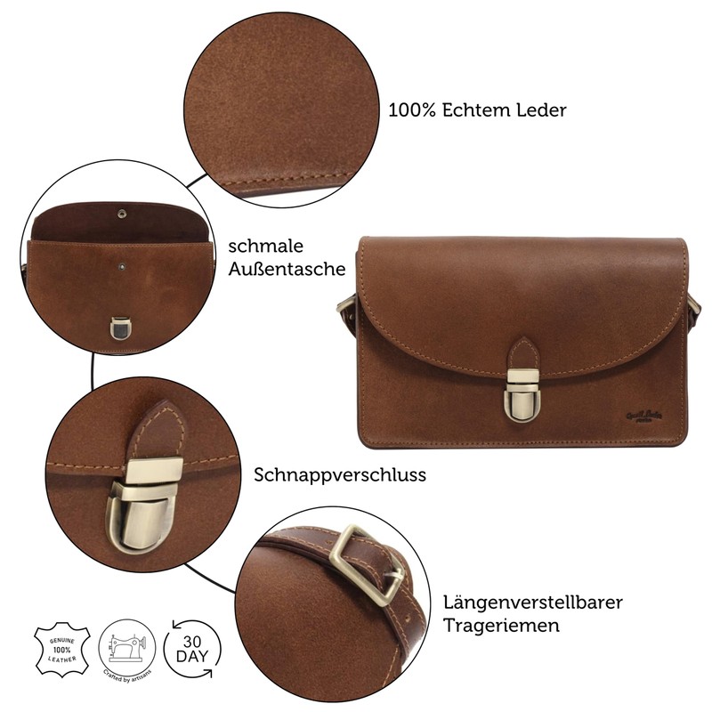 Gusti Handtasche Leder - Zoey Damen Handtasche Umhängetasche Ledertasche Braun