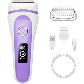 Electric Lady Shaver Bikini Trimmer Wet & Dry Rechargeable Cordless Painless Electric Razor for Women, LED Display Razor for Legs Underarms (Violet) Eyebrow Hair Removal Device - Color: White