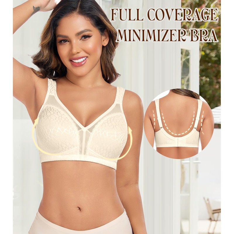 Exclare Women's Full Coverage Double Support Unpadded Wirefree Plus Size