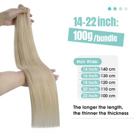 YoungSee Weft Hair Extensions Platinum Blonde Sew in Hair Extensions Blonde Double Weft Extensions Human Hair Blonde for Short 14Inch 100G