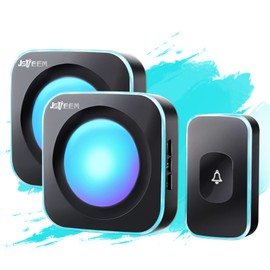 Wireless Doorbell JSIEEM 1200 feet Waterproof Door Bells & Chimes Wireless with Flash LED Light 36 Melodies 4 Volume Levels for Home Office (2 Receivers& 1 Touch Button, Black)