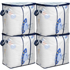 4Pcs Clear Quilt Storage Bag, PVC Transparent Visible Clothes Storage Bag with Zipper and Handle,Wardrobe Organiser Large Moving Duvet Storage Bags for Sheets Blanket(43×25.5×47cm)