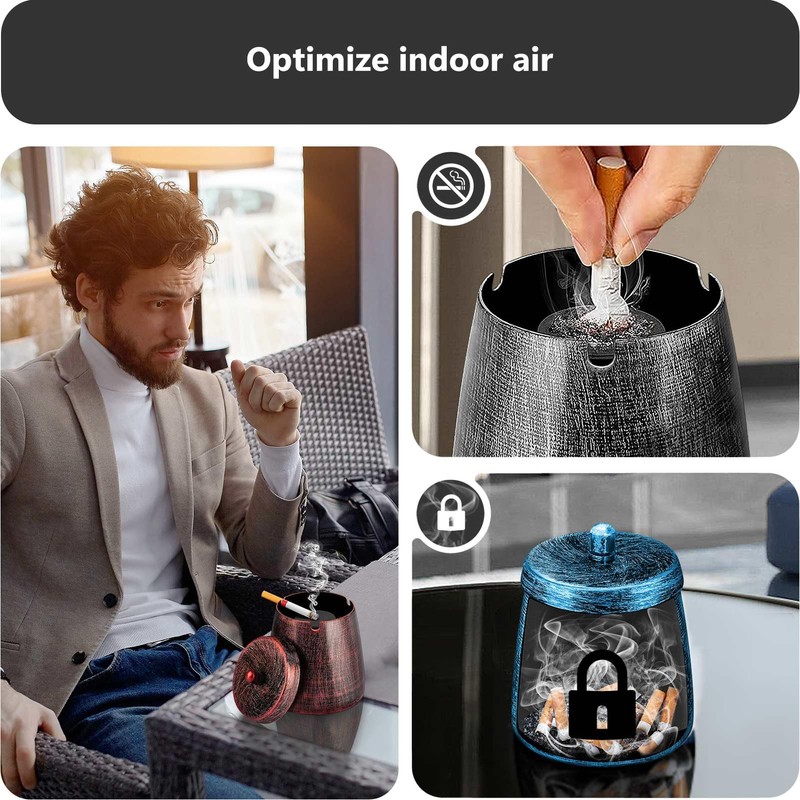 roygra Outdoor Ashtray for Outside Patio, Metal Windproof Smokeless Ashtray