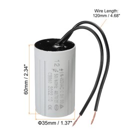 PATIKIL CBB60 12uF Running Capacitor, 2pcs AC 450V 2 Wires 50/60Hz Cylinder 60x35mm for Water Pumps, Washing Machines Motor Start