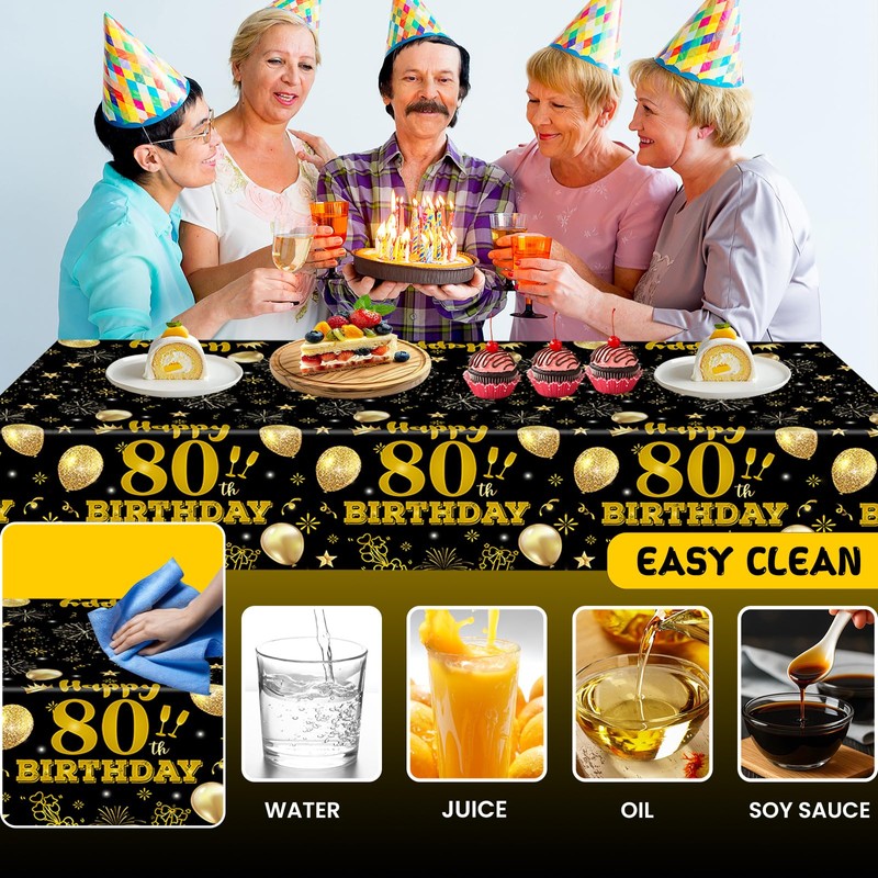 HFBOBP 2 Pack 80th Birthday Tablecloths,54 x 108 inch Disposable