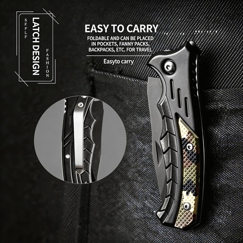 Tactical Folding Pocket Knife 2.56" Black Stainless Steel Blade Camo