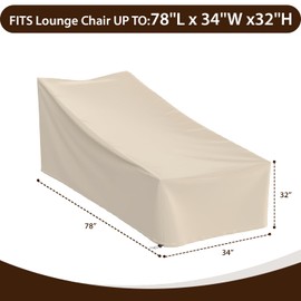 Waterproof Patio Chaise Lounge Cover, Heavy Duty Outdoor Lounge Chair Covers,UV Resistant Patio Furniture Covers 600D Oxford Cloth with Adjustable Cord Lock (Khaki, 78"W x 34"D x 32"H-1Pack)