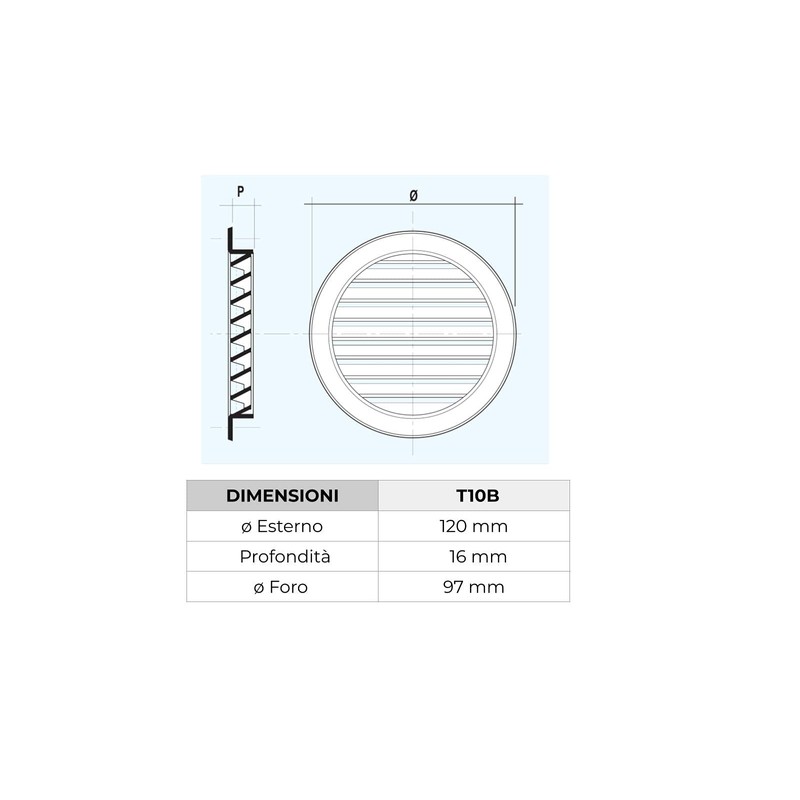 La Ventilazione T10B White Plastic Round Air Vent Grille 120mm