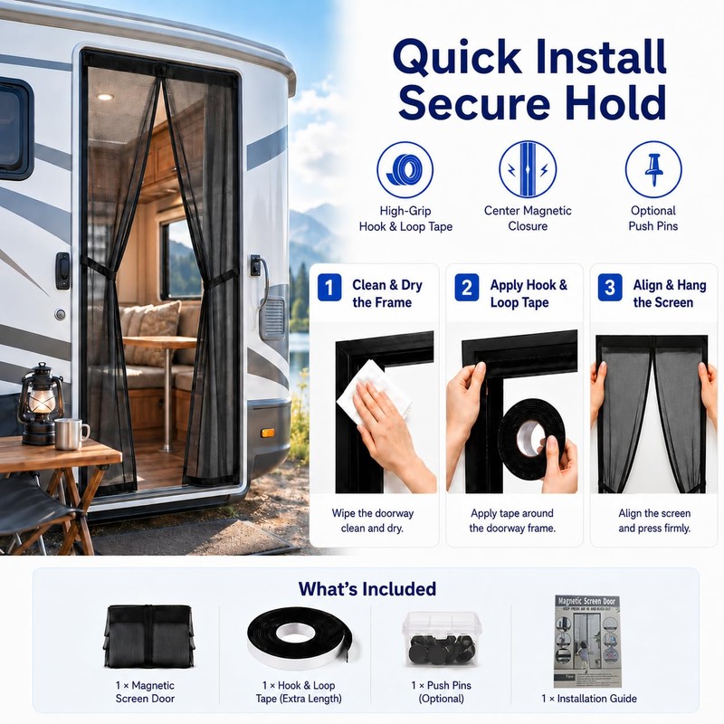 Yourheey RV Magnetic Screen Door 33"x80", Heavy Duty PET Mesh