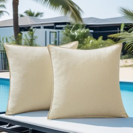 Pack of 2 Waterproof Pillow Covers Decorative Outdoor Pillows Sofa Cushion Covers Garden Spring Pillowcase Couch Cushion Cases for Patio Balcony Tent Sunbrella Beach Deck 20x20 Inch Beige