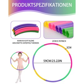 KEMUZ Children's Hula Hoop, Coloured Plastic Hoop, Hoop for Dance Fitness, 8 Pieces, Removable for Fitness, Sports, Test, Gymnastics for 3-8 Years Old Boys Girls