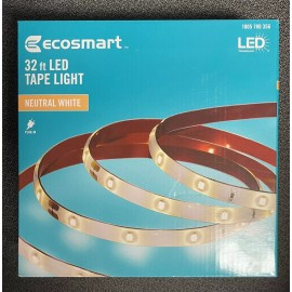 Eco-Smart 32 ft. Indoor/Outdoor Cuttable Neutral White Strip Light Kit NEW✅