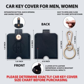 ANHBKAR Leather Keys Sleeve for Broken Car Key Loop Replacement - Cute Keychain Cover - Protector, Holder for Men & Women (Large - Black 03)