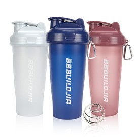 BBBUILDJIA 3 PACK- 24 OZ Protein Shaker Bottles for Protein Mixes, Pre-Workout Shaker Cups for Protein Shakes, Protein Mixer, Shakers for Protein Shakes, Dishwasher Safe & BPA Free, White/Blue/Pink