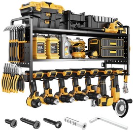 LBT Large Power Tool Organizer Wall Mount with Pegboard, Heightening Garage Power Tool Storage with 7 Cordless Drill Holder, Heavy Duty Metal Tool Shelf Battery Storage, Gifts For Men Father Husband