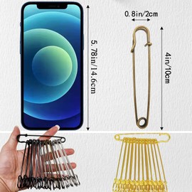 Urmspst Safety Pins (Upgraded), 4" Large Safety Pins Pack of 15 for Clothes Leather Canvas Blankets Crafts Skirts Kilts, Extra Large Safety Pin Heavy Duty Safety Pins (Bronze)