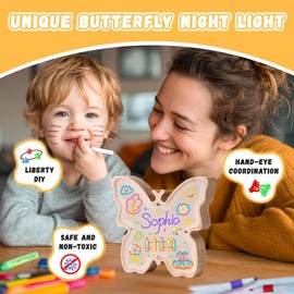 Paint Your Own Butterfly Lamp Kit, DIY Wooden Butterfly Night-Light, Art Supplies Arts & Crafts Kit for Kids Ages 8-12, Creativity Painting Kit Toy for Girl Birthday Gift Ages 3 4 5 6 7 8 9 10 11 12+