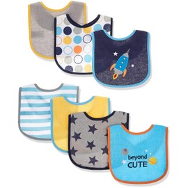 Luvable Friends Unisex Baby Cotton Terry Drooler Bibs with PEVA Back, Blue Rocket, One Size