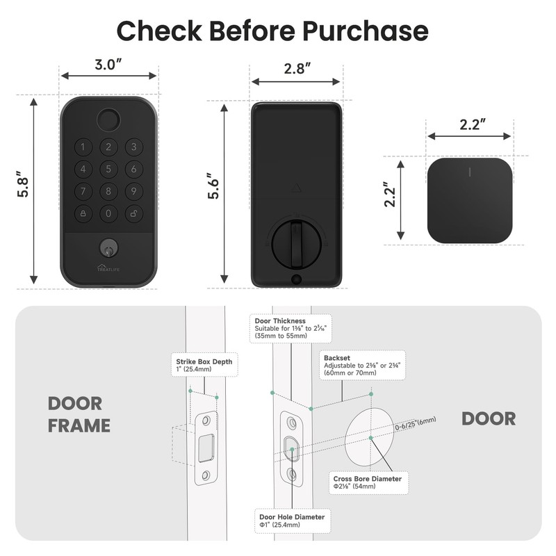 TREATLIFE Smart Door Lock with WiFi Bluetooth Gateway, Keyless Entry