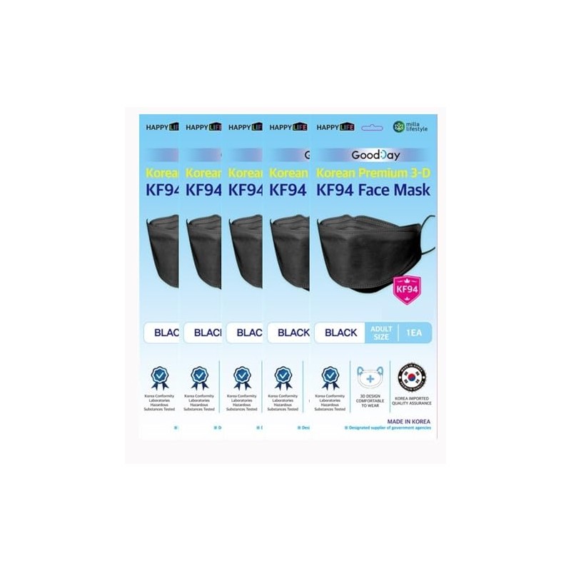 Good Day Black Disposable KF94 Face Mask, 4-Layer Filters, Made
