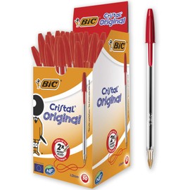 BIC Cristal Original Ball Point Pen - Pack of 50 Pens - Medium Point (1.0 mm) - Red Ink