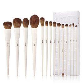 Jessup Brochas de Maquillaje,14pcs Set Brochas para Maquillaje Veganas Pinceles Maquillaje para Base en Polvo Sombra de Ojos Mezcla Corrector Pliegues Delineador de Cejas,Gris Claro T329