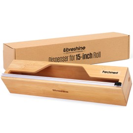 Libreshine 15 Inch Parchment Paper Dispenser with Cutter for Costco-Sized Roll, Bamboo Kitchen Drawer Organizer for Foil & Wax Paper, Wall-Mounted Large Food Wrap Holder
