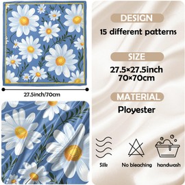 Zewurtuw Scarf Silk Feeling Large Square Satin Head Hair Wrap Lightweight Fashion Cute Aesthetic 27.5 Inches for Women Girls Handbag Decoration-Daisy Blue