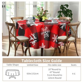 WENNGEIBORT Mantel redondo de Navidad a cuadros de nieve de 60 pulgadas, lavable para interiores, fiestas, patio, invierno, día festivo, cocina, decoraciones de Navidad