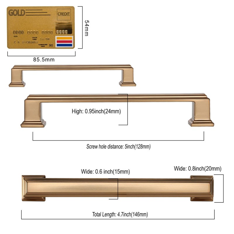 Amerdeco 10 Pack Champagne Bronze Cabinet Pulls - 5 Inch(128mm)