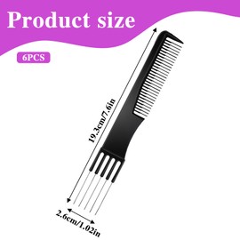 WJIAAA Double-Head Parting Teasing Comb, 6 Pcs Black Metal Prong Pick Combs Parting for Women Picking Comb for Hair Styling Salon Thick Thin Hair