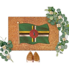DecStic Flagpole with Dominica Flag Coir Mat Farmhouse Patriotic Flag Door Mat Weather Resistant Non Slip Doormat Decorative for Front Porch Entrance Home Entryway Housewarming Gift 24x36in