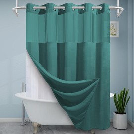 【HolidayHaul】Punkray 256GSM Waffle Weave No Hook Shower Curtains with Snap in Linerfor Bathroom Double Layer - Color: Seaweed Green, Size: 71"W x 86"H
