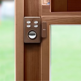 SP65 Brown Wireless Door Window or Display Cabinet Alarm Use as Alarm System Burglary Protection Home Security with PIN Code Input Magnetic Vibration Sensor 130 dB Siren