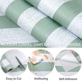 Biyoee Green Stripe Peel and Stick Wallpaper 15.7" x 118" Green and White Self-Adhesive Wallpaper Removable Waterproof Contact Paper for Cabinets,Bedroom,Nursery,Accent Wall