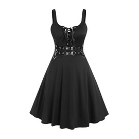 ROSE GAL Womens Plus Size Dresses Sleeveless Wrap V-Neck Gothic Vintage 50S Spaghtti Strap Swing Maxi Dress(Black_25/2X)